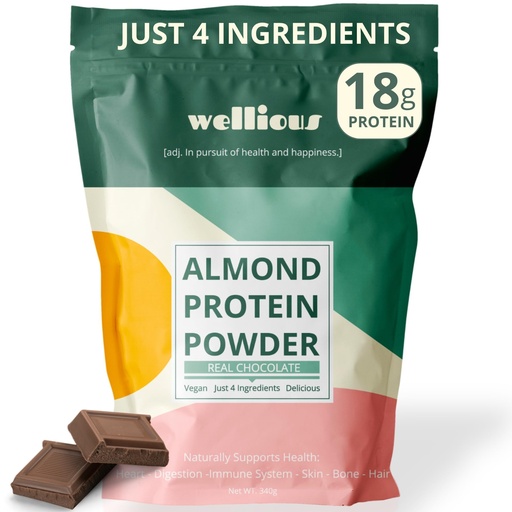 [BRSW2GQFOB4GEETA] wellious Almond Protein Powder (Chocolate) - 18 Grams of Pure Healthiest Vegan Protein for Women & Men - Perfect Soy-Free & Smooth Gut Friendly Protein Powder for Sports Nutrition