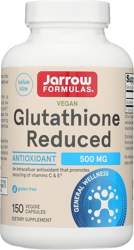 [BRSWIHIODMBBYGYZ] Formules de glutathione Réduit 500 mg - 150 Capsules de Veggie - Antioxydant intracellulaire - Suppléments de glutathione de qualité - Soutient le recyclage des vitamines C et E - Non-OGM - Sans gluten - Vegan