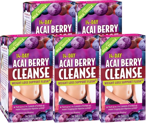 [BRSWKGYIBJYAAD3C] Applied Nutrition 14-Day Acai Berry Cleanse - 56 tablet, Pakiranje 5 - Podpora za hujšanje Flush + Mlečni osat - 140 Skupno serviranje