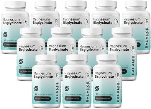 [BRSROCYKBUNAA2D3] Magnesium Bisglycinate 200mg - High Absorption Chelated Magnesium Supplement - Gentle on Stomach, Gluten-Free, Supports Sleep, Muscle Cramps & Positive Mood - 120 Capsules (Pack of 12)