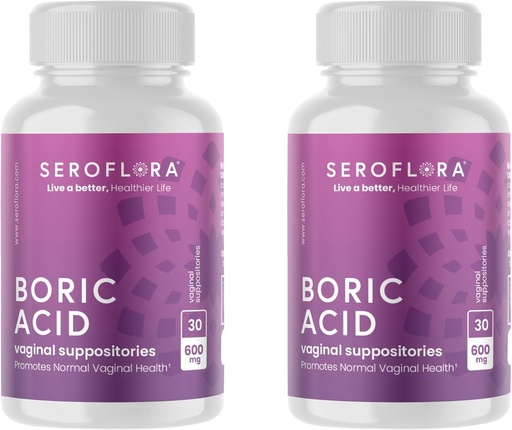 [BRSRMH33OAPAYD33] Seroflora Boric Acid Vaginal Suppositories 600 mg - Boric Acid Pills for Women - Intimate Health pH Balance - Supports Vaginal Odor Control (30ct, 2bottles) Made in USA.