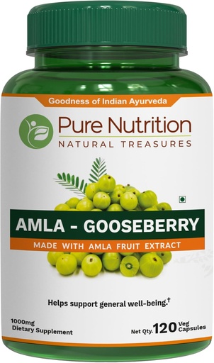 [BRSRMHQHBUIWCALL] Pure Nutrition Amla Extract 1000mg. (Equivalent to 8000mg Amla Fruit Powder) Non GMO | 120 Veg Caps.