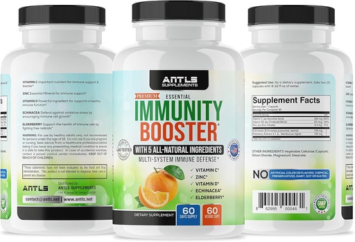 [BRSW2YD3OYMGE23G] Immunity Supplement,Vitamin C,D3,Zinc,Elderberry,Echinacea Capsules