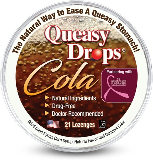 [BRSWIYA3CQOBEAL4] Three Lollies Queasy Drops - Cola Flavor - Relief from Nausea & Travel Sickness, Soothes a Dry Mouth & Settles Stomach - Natural Ingredients - 21 ct