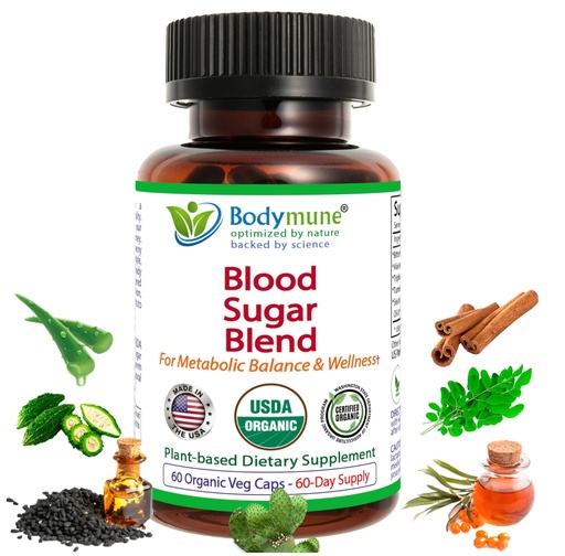 [BRSRMZD3OF7GKH3U] Bodymune Blood Sugar Blend – Organic Blood Sugar Support Supplement – with Bitter Melon Capsules, Moringa, & Black Seed Oil – 66 Capsules – USDA Organic, Vegan, Non-GMO
