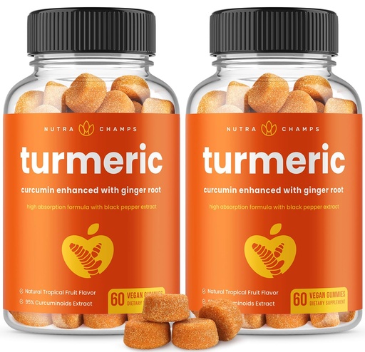 [BRSWYBA3C4IAGELG] Turmeric Gummies for Adults & Kids with Ginger & Black Pepper Extract | 95% Curcuminoids | Vegan Natural Curcumin Joint Support | 120 Tumeric Gummy Supplements (2-Pack)