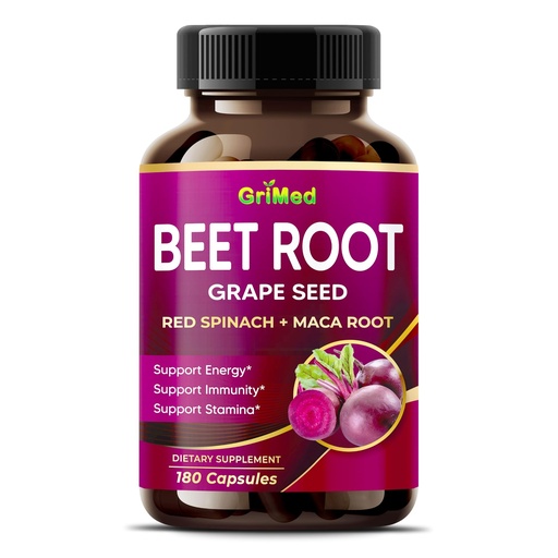 [BRSRO2QRCB7AKYDD] GriMed Beet Root with Grape Seed Extract, Maca Root, Red Spinach & Ashwagandha – 180 Vegetable Capsules