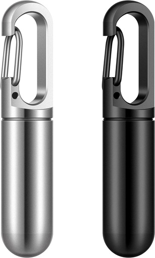 [BRSRM236OQAQA3A6] Vesici 2 Pcs Keychain tablete žepna kovinska tableta Imetnik za moške Ženske Mini vodoodporne potovalne kapsule Primer majhna steklenica vsebnik za zunanjo potovalno torbico, črna in Sliver, 7,8 Grams