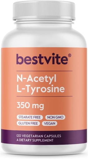[BRSWGCYZOJ5GGHLL] BESTVITE N-Acetyl L-Tyrosine 350mg (NALT) (120 Капсули) - Ні Stearates - Non GMO - Глютен Безкоштовна