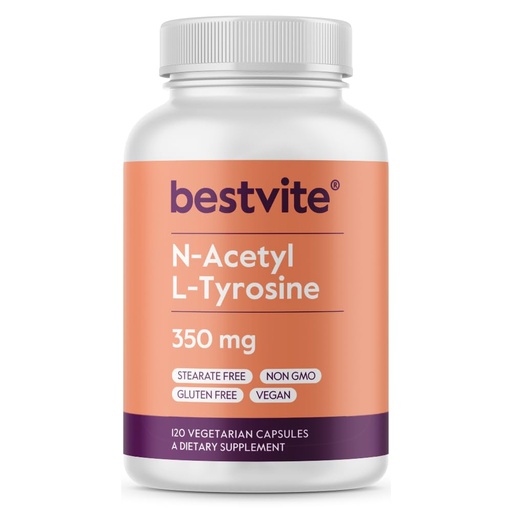 [BRSWGCYZOJ5GGHLL] BESTVITE N-Acetyl L-Tyrosine 350mg (NALT) (120 Capsules) - No Stearates - Non GMO - Gluten Free