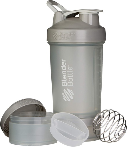 [BRSWKH3ZA4MRGET6] BlenderBottle Shaker Bottle with Pill Organizer and Storage for Protein Powder ProStak System, 22-Ounce, Pebble Grey