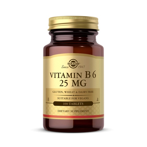 [BRSWIYQTPMPRGHA3] Solgar Vitamin B6 25 mg, 100 Tablets - Supports Energy Metabolism, Heart Health & Healthy Nervous System - B Complex Supplement - Vegan, Gluten Free, Dairy Free, Kosher - 100 Servings