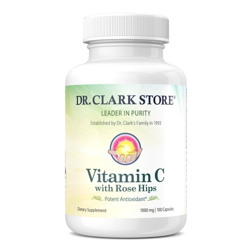 [BRSWIGANCUNRUGTM] Dr. Clark Vitamin C with Rose HIPS Supplement – 1000mg, 100 Gelatin Capsules, Immune Support & Antioxidant Protection