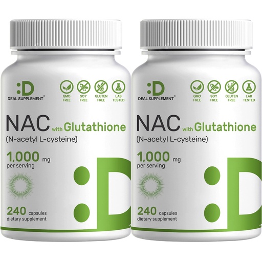 [BRSWYH33O56BQA3L] 2 Pack NAC Supplement (N-Acetyl Cysteine) 1,000mg Serving with Reduced Glutathione, 480 Capsules