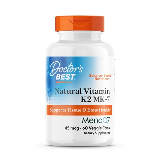 [BRSWIYAHOICAG2T2] Doctor's Best Natural Vitamin K2 MK7 Supplement for Men & Women - Bone Health Support, 45 mcg Vitamin K-2 MK-7 Capsules with MenaQ7, Calcium Support, Non GMO, Vegan - 60 Veg Caps