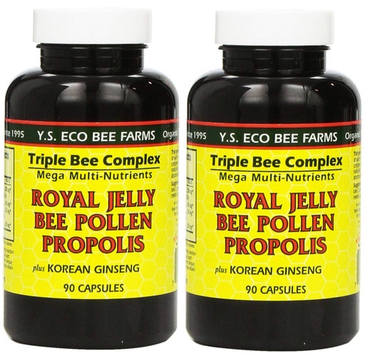 [BRSWKFQ5CEORW23M] YS Eco Bee Farms, Royal Jelly Bee Pollen Propolis plus Korean Ginseng, 90 Capsules (2Pack)