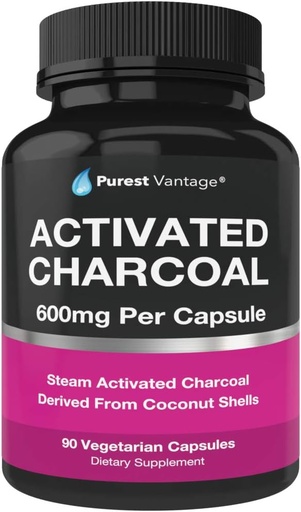 [BRSWKH3ZOB5WMHDO] Pure Organic Activated Charcoal Capsules - 600mg per Capsule, 90 Vegetarian Capsules