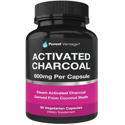 [BRSWKH3ZOB5WMHDO] Pure Organic Activated Charcoal Capsules - 600mg per Capsule, 90 Vegetarian Capsules