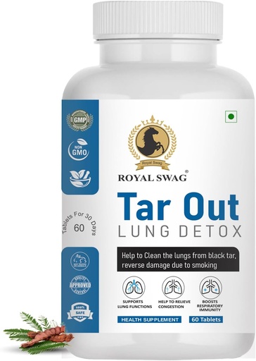 [BRSROAA7CFYRE3I6] Royal Swag Tar Out Lung Cleanse and Detox Tablet (60 Pcs) Pack Natural Respiratory Support Supplement for Smokers and Non-Smokers Support Lung Health and Detoxification