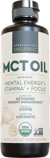 [BRSRMCQ5AB7R4E3L] Viva Naturals Organic MCT Oil, 16 fl oz – MCT Oil for Coffee, USDA Organic, Non-GMO, Paleo Certified & Keto Friendly, Supports Energy & Mental Clarity