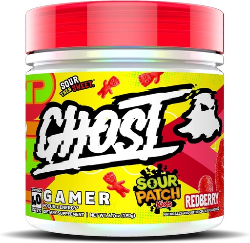 [BRSWYHQHDEIWO2DA] GHOST Gamer: Formule de soutien énergétique et de focus - 40 Servants, Sour Patch Kids Redberry - Nootropics et caféine naturelle pour l'attention, l'exactitude et le temps de réaction - Vegan, sans gluten