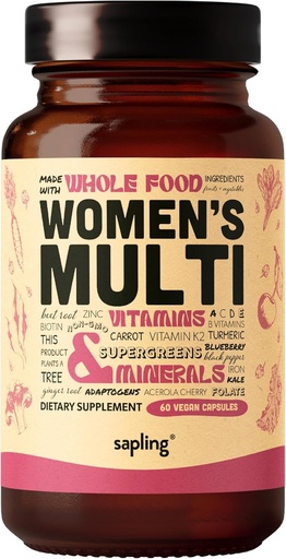 [BRSWGCYROQMQIYLA] Multivitaminico per le donne - Multivitaminico femminile giornaliero - Complesso B etilato con ingredienti integrali, Vitamina B12, Folate, A, C, D3, E, K2, Frutta biologica & Verdura - Vegan, Non OGM - 60 Caps