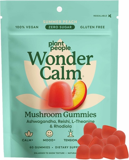 [BRSRMBD6AQBA2HYU] Plant People Wonder Calum Mush sales Gruches - Natural Ashwagandha suplementari per Euse Stres i Booster Muued per adults sense Sugar, Guten o Colors Anomal-Amicly, Peach Flavor, 60 comte