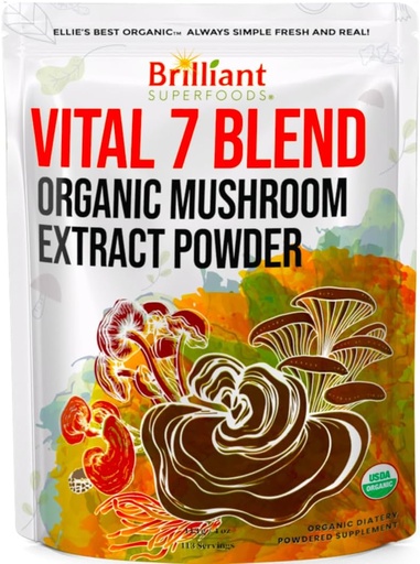 [BRSROEIZB54AO3DB] Ellie legjobb 7 gombás por kivonat Keverék kiegészítés Organic 114 Servings High Potency Double Extracted Cordyceps, Reishi, Törökország Tail, Chaga, Oroszlánsörény - 4oz