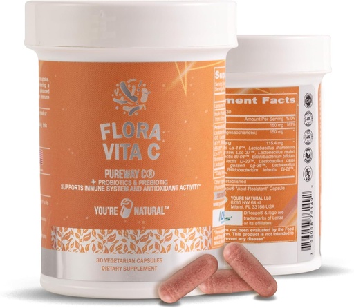 [BRSROAIBPIIR6YL7] Flora Vita C Probiotic & Antioxidant, Liposomal Pureway C, Immune Support, Collagen Booster Plus Digestive & Gut Support for Women & Men - Lactobacillus and 12 Registered Probiotics - 30 Day Supply
