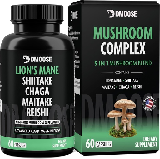 [BRSRAAL7PMCWGGQ4] Lions Mane Mushroom Complex - 5300 mg Adaptogenic Blend for Memory, Focus and Immune Support - 5 in 1 Lionsmane, Chaga, Maitake, Shiitake and Reishi Extract, Nootropic Mushroom Supplement Capsules