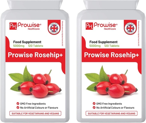 [BRSWGHT2OQBWYG3D] Rosehip Health+ (Pack of 2) 5000mg 120 Tablets - UK Manufactured GMP Guaranteed Quality - Suitable for Vegetarians & Vegans by Prowise Healthcare