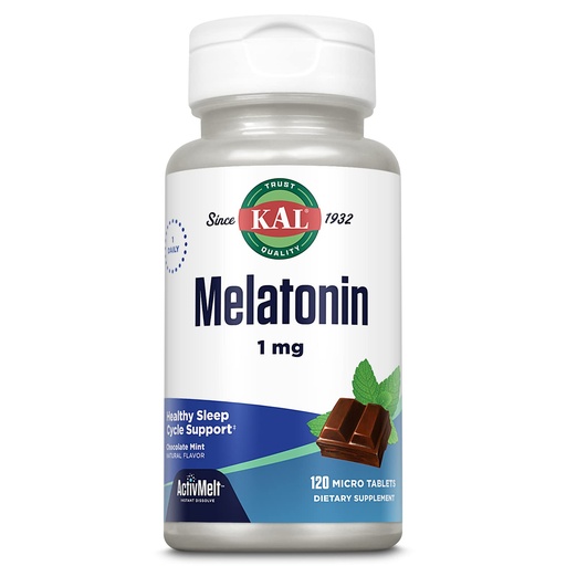 [BRSWKHY3OAFRUALL] KAL Melatonin 1mg Sleep Aid, Melatonin Supplement Supports Calming Relaxation and a Healthy Sleep Cycle, Fast Dissolving ActivMelts, Natural Chocolate Mint Flavor, Vegetarian, 120 Serv, 120 Micro Tabs
