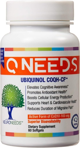 [BRSWYZQ3CEMR4G3A] QNeeds ® coqh- cf Ubichinol 100 mg COQ10 Clinically Proven Enhanced Delivery for Maximum Absorption, Enhanced Mitochondrial Support, Antioksydant for Heart Health, 60 Count Softgels