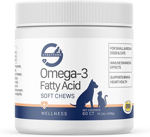 [BRSWIZADAAOGC3LU] Stratford Pharmaceuticals EZ Chew Omega 3 Fatty Acid Soft Chew Max Strength - Dog Omega 3 Supplement - Soft Chew Treats with Fish Oil for Dogs - Small and Medium Dogs - 60 Soft Chews
