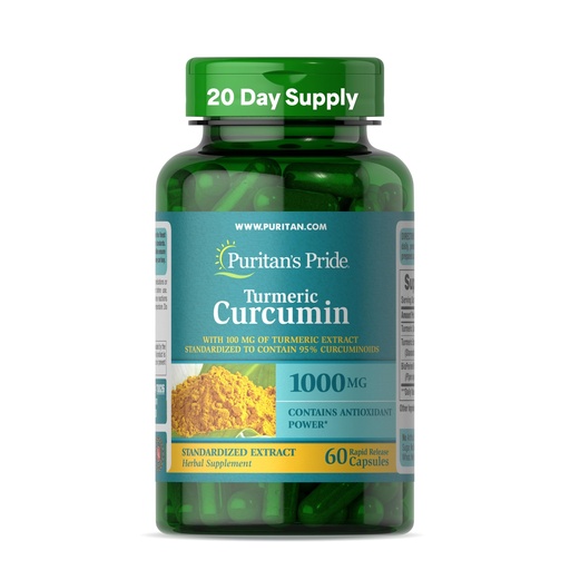 [BRSWIZQ3OUEAMGA3] Puritan's Pride Turmeric Curcumin 1,000mg, Standarized to 95% Cucuminoids, Herbal Dietary Supplement for Antioxidant Health, 60 Radpid Release Capsules