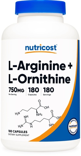 [BRSWKEICBUFGYHTE] Nutricost L-Arginine L-Ornithine 750mg; 180 Capsules