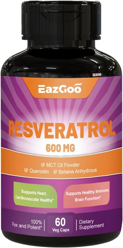[BRSRMCAQB4PGCET4] Resveratrol 600 mg, Suplemento Trans-Resveratrol, Apoyo a la Salud Antioxidante, 60 cápsulas