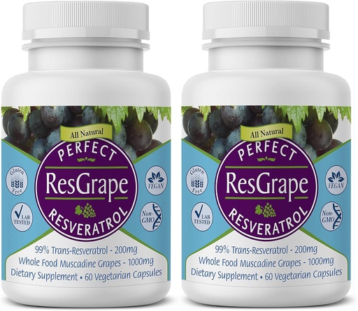 [BRSWIZ3ZAEIWY23K] ملحقات مثالية - ملحقات مثالية من طراز ResGrape Resveratrol - 60 Capsules - Trans-Resveratrol " Organic Muscadine Grapes - 2 Pack