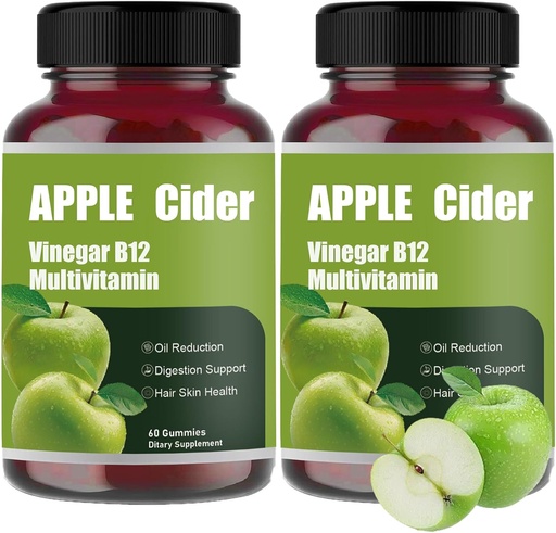 [BRSRAADROB5QYHL7] Vinaigre de cidre de pomme B12 Gummées multivitamines, Gummées de cidre de pomme biologique, 60 Gummées supportent les niveaux d'énergie normaux et le soutien de la santé Gut Burning (2)