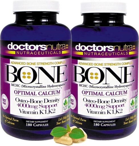 [BRSWIATYBQNQEDL6] (Pack of 2) Calcium 1000 Milligrams with 4000 Milligrams MCHC for Complete Calcium Maximum Bone Strength Support by Doctors Nutra Nutraceuticals Plus K1. K2, Magnesium, Vitamin D, Zinc, and More