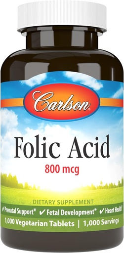 [BRSWIYILCUABOH3G] Carlson - Folic Acid, 800 mcg, Provides Important Prenatal Support, 1000 tablets