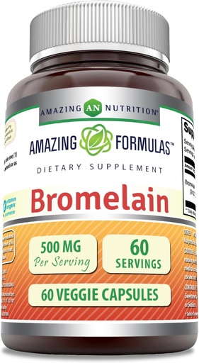 [BRSROGQPDEFGY2TF] Amazing Formulas Bromelain 500mg 2400 GDU, 60 Veggie Capsules | Non-GMO | Gluten Free | Made in USA | Ideal for Vegetarians