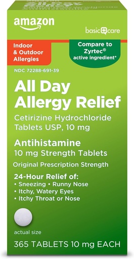 [BRSWYCAPOYHBU3DP]   Basic Care All Day Allergy, Cetirizine Hydrochloride Tablets, Antihistamine, 10 mg, 365 Count (Packaging may vary)