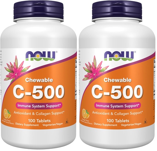 [BRSRAY3ROZ5BM23F] NOW Supplements, Vitamin C-500, Antioxidant Protection*, Orange Juice Flavor, 100 Chewable Lozenges (Pack of 2)