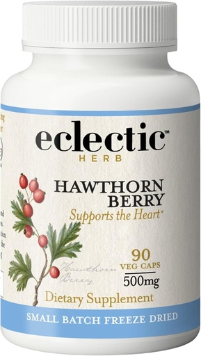 [BRSWIY37AEFRW3Q5] Eclectic Institute Raw Fresh Freeze-Dried Non-GMO Hawthorn Berry | Cardiovascular Support | 90 CT (500 mg)