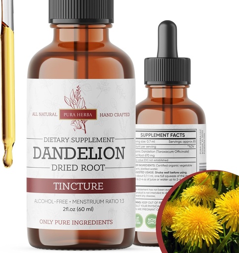 [BRSROBIPA4AQYYDG] Dandelion Juur Tinktuur 2 oz – Alkoholivaba Taimne ekstrakt – 670 mg per Serving – Glütseriini baasil, Vegan, Non-GMO, No Added Sugar – Dandelion tilgad Vedel täiendus