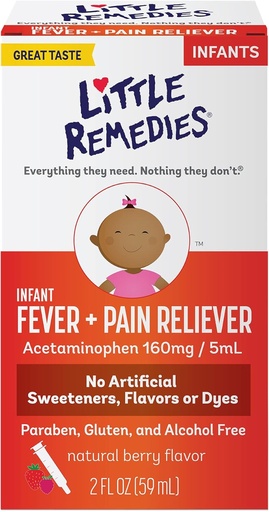 [BRSWIZYFBQDGMEA3] Little Remedies Baby Medicine, Infant Fever and Pain Relief with Acetaminophen, Berry Flavor, 2 Fl Oz