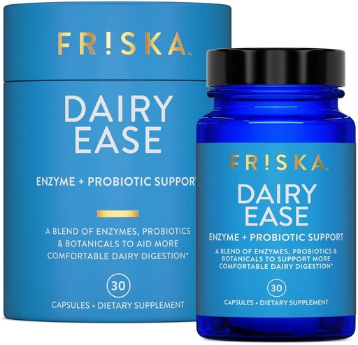[BRSWYED5DMPW2AD2] FRISKA Dairy Ease | Digestive Enzymes and Probiotics Supplement | Promotes Better Digestion | Natural Lactose Intolerance Relief & Support | 30 Capsules