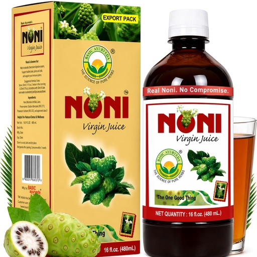 [BRSRO237CQFAYE34] BASIC AYURVEDA Noni Virgin Fruit Juice | 16.23 Fl Oz (480ml) | Pure & Organic | Natural Antioxidant-Rich Fruit Juice | for Wellness, Energy & Daily Health Support