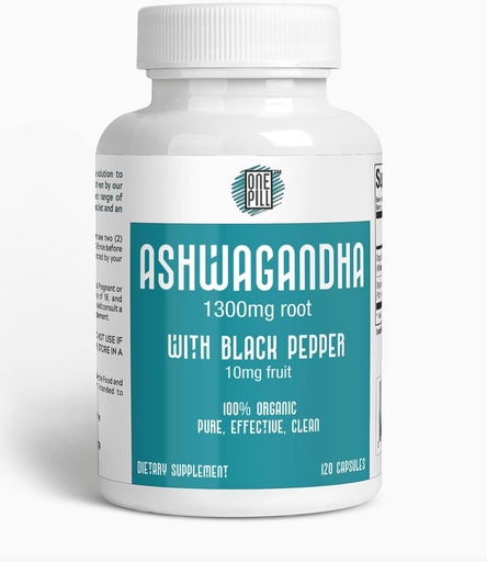 [BRSROZ34C4FQKDQV] ASHWAGANDHA 1300 mg of Organic Root with Black Pepper. Natural Stress and Mood Support Supplement 120 Capsules